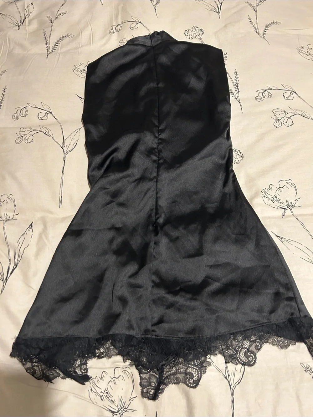 Zara Black Satin Slip Dress with Lace Hem